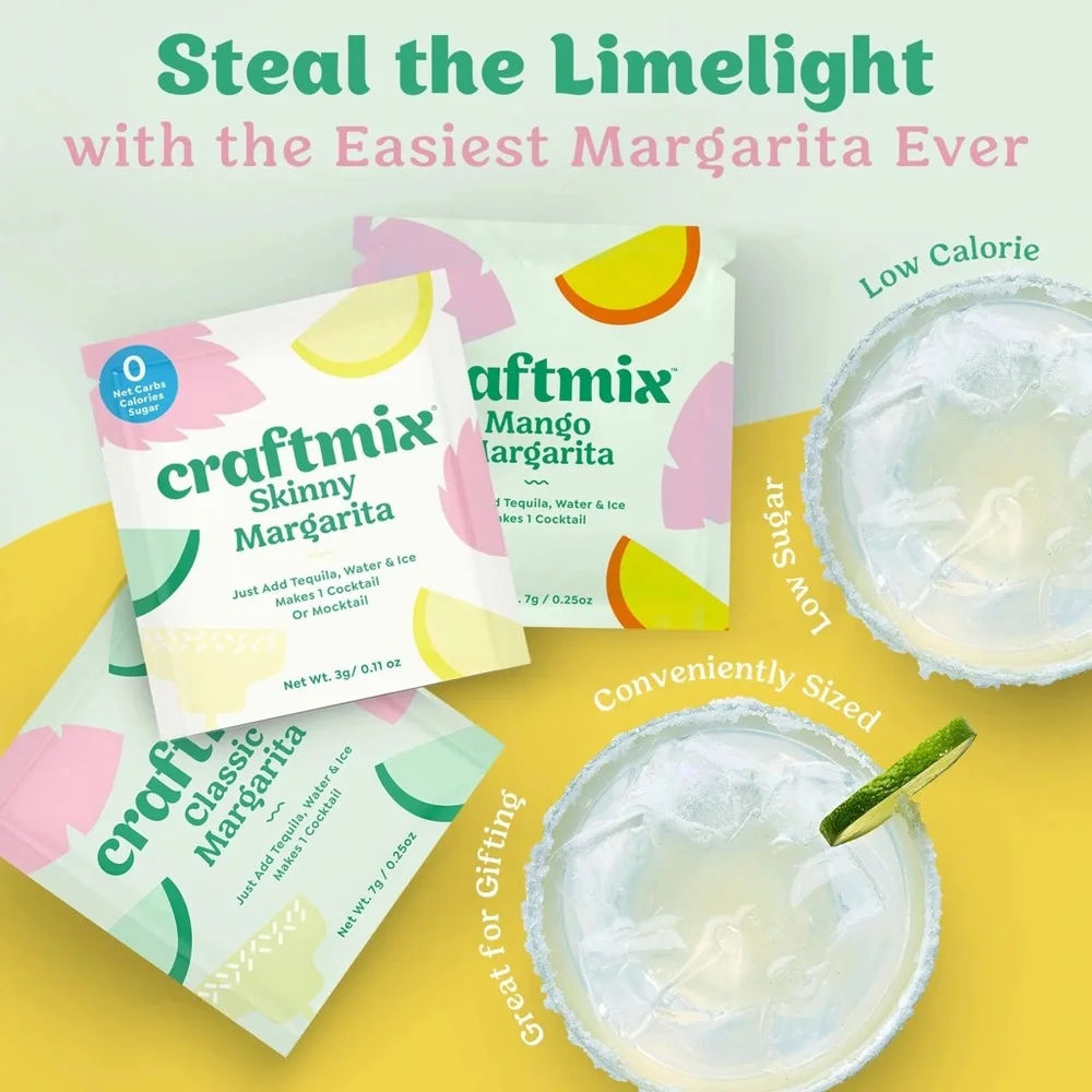 3-Piece Variety Premium Cocktail/Mocktail Single Serve Low Sugar Travel Mixers